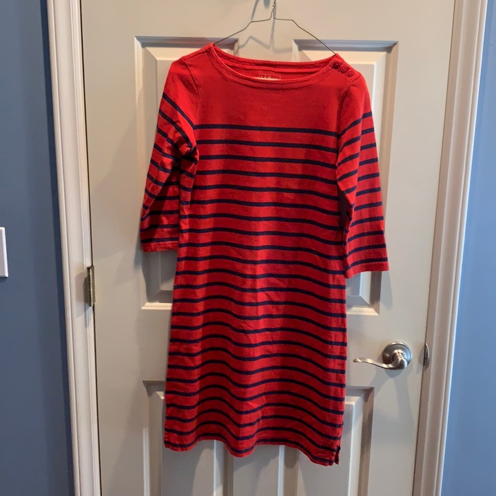 L.L.Bean red and Navy striped dress